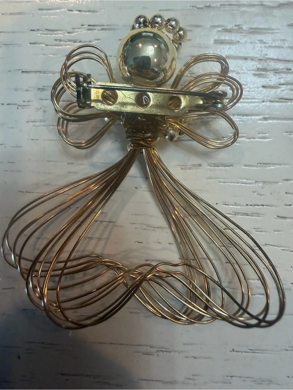 Vintage Gold Tone Wire Angel Brooch